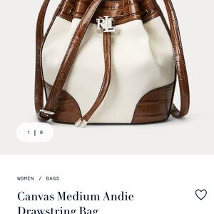 Ralph Lauren Brown and Cream Canvas Drawstring Bag